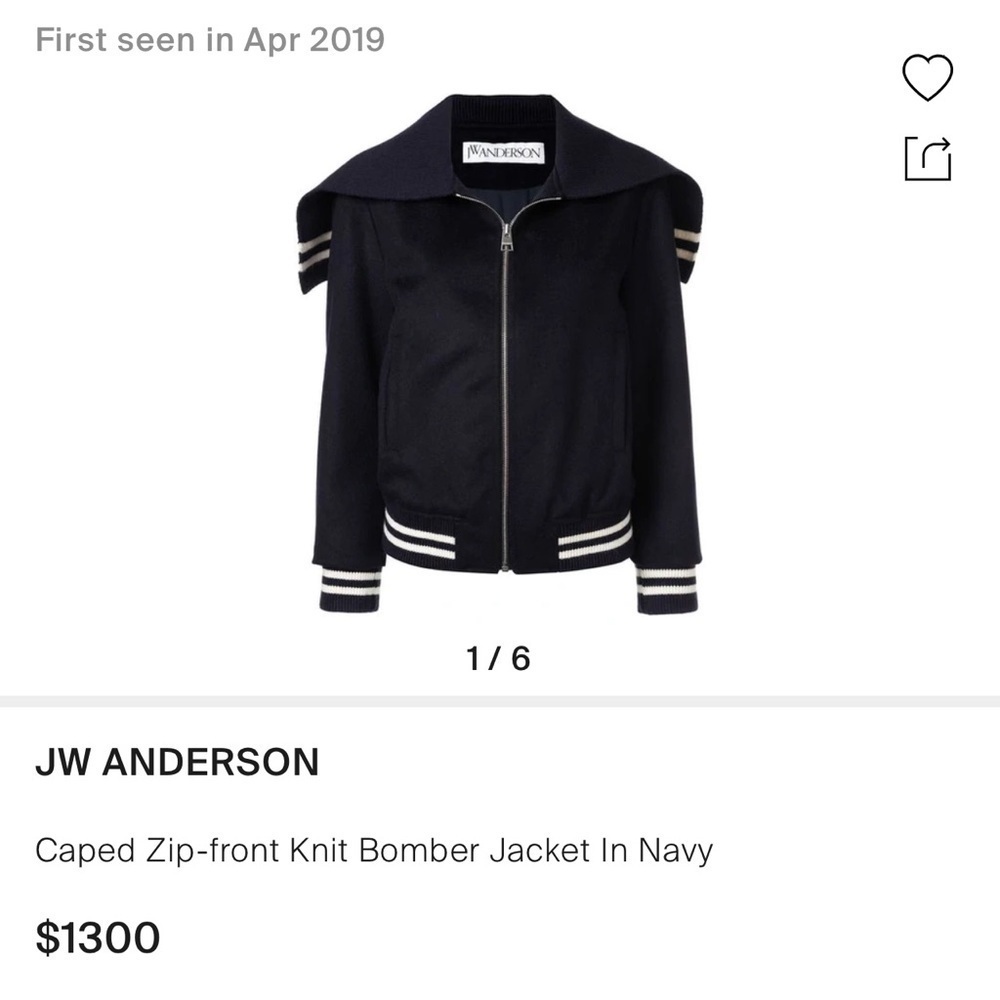 NWT J.W. ANDERSON CAPED ZIP-FRONT KNIT BOMBER JACKET IN NAVY